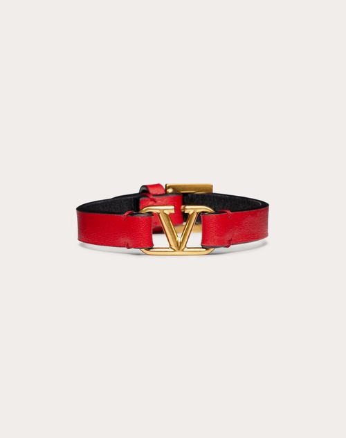 Valentino Garavani - Vlogo Signature Calfskin Bracelet - Pure Red/black - Woman - Jewellery