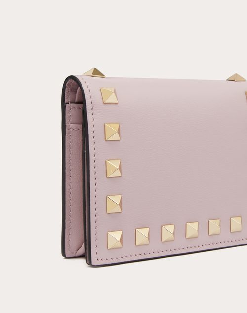 Small Rockstud Calfskin Wallet for Woman in Azure | Valentino MT