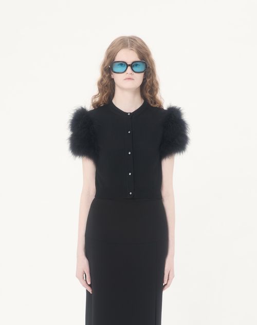 Valentino - Wool Knit Cardigan With Feathers - Black - Woman - Knitwear