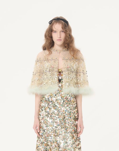 Valentino - Cape En Tulle Illusione Brodée - Multicolor - Femme - Vestes Et Manteaux
