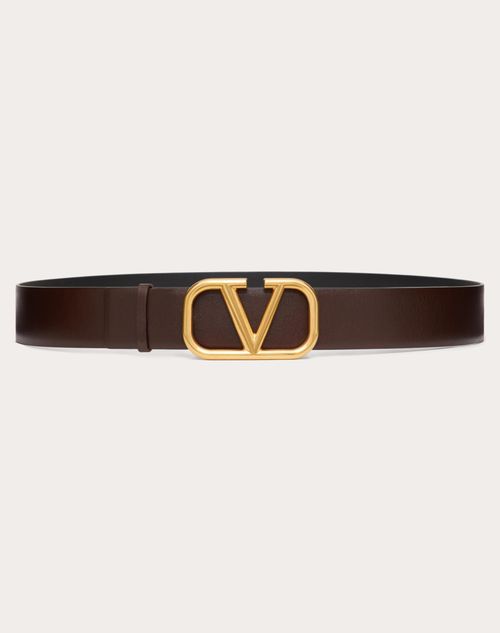 Chocolate Brown Smooth Leather Belt, Signature Buckle (Gold)