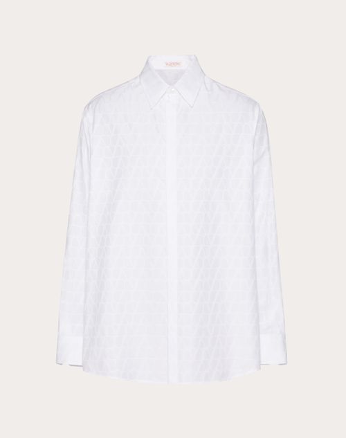 Valentino - Cotton Poplin Shirt With Toile Iconographe Pattern - White - Man - Shelf - Mrtw - Pre Ss24 Vdetail Light + Beige Toile + Embroideries + Denim