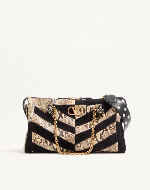 Valentino Garavani - Valentino Garavani Panthea Python And Suede Chevron Motif Shoulder Bag - Natural/black - Woman - Valentino Garavani Panthea