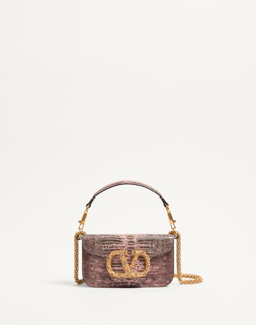 Valentino Garavani - Petit Sac Porté Épaule Valentino Garavani Locò En Tejus Avec Logo Bijou - Rose Pêche/vieux Rose - Femme - Valentino Garavani Loco