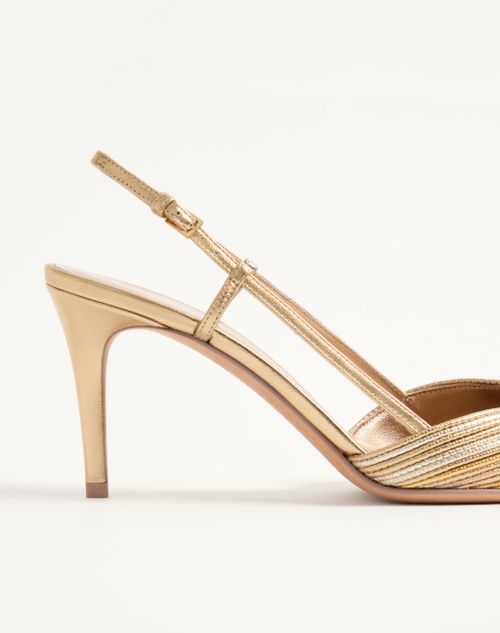 Valentino Garavani - Vlogo Signature Slingpumps In Metallic Mit Cornely-stickerei, 80 Mm - Gold - Frau - Pumps Und Slingbacks