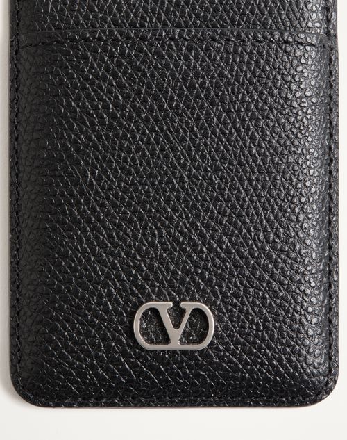 Valentino Garavani - Portacarte Magnetico Vlogo Signature Garavani In Vitello Granato - Nero - Uomo - Portafogli E Piccola Pelletteria