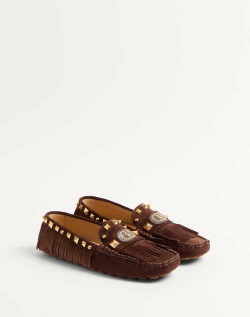 Valentino Garavani - Plaster Caster Driver Loafer In Suede With Fringes - Fondant - Woman - Shelf - W Shoes - Plaster Caster & County