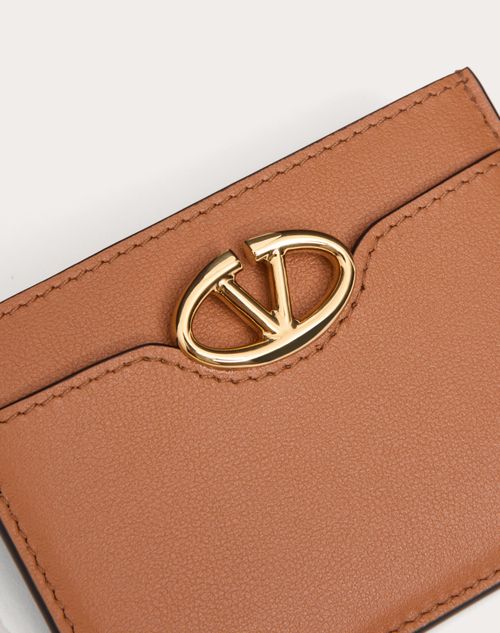 Valentino Garavani - The Bold Edition Calfskin Card Holder - Almond - Woman - Wallets And Small Leather Goods