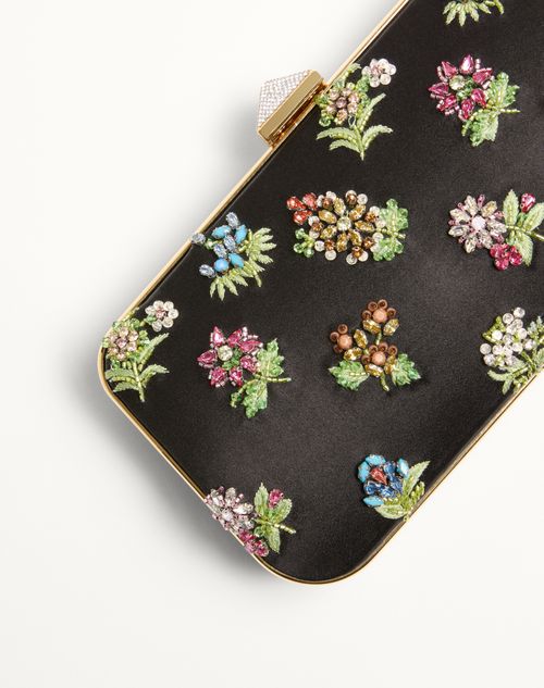 Valentino Garavani - Carry Secrets Satin Minaudiere With Floral Embroidery - Black/multicolour - Woman - Clutches