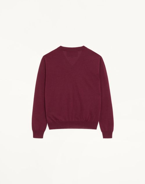 Valentino - Valentino V-neck Sweater In Wool With Vg Embroidery - Maroon - Man - Knitwear