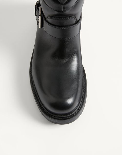 Valentino Garavani - Rayons Biker Boot In Calfskin And Nappa Leather With Chevron Pattern 40mm - Black - Woman - Boots