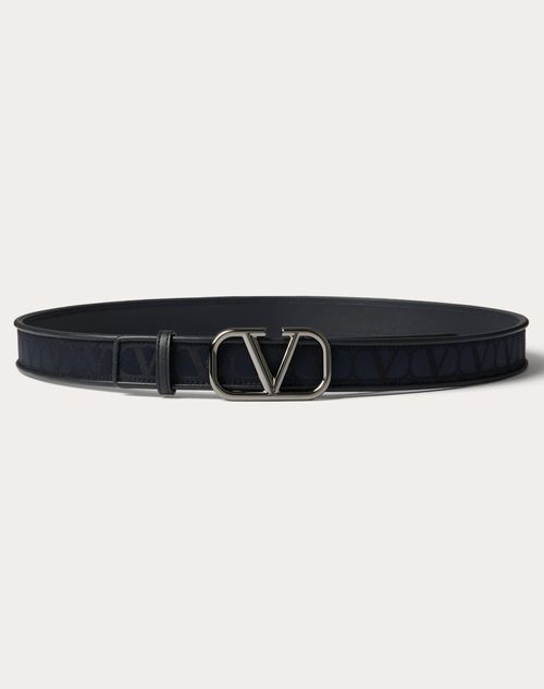 Valentino Garavani - Toile Iconographe Belt In Jacquard Fabric With Leather Details 30 Mm - Marine - Man - Belts