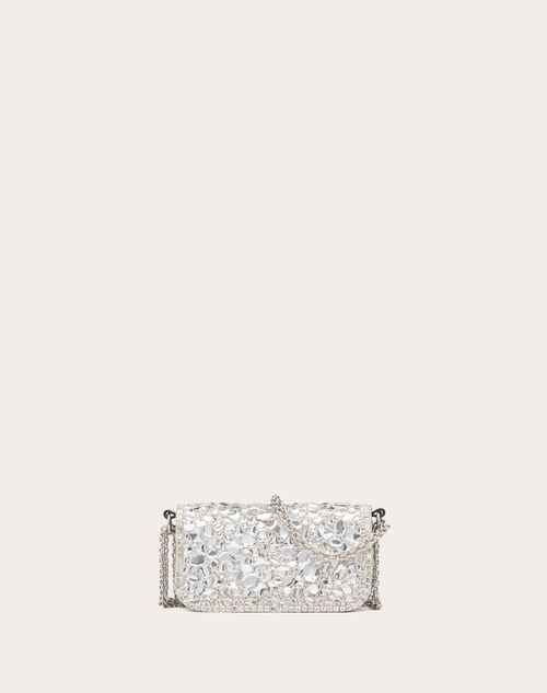 Locò Embroidered Small Shoulder Bag for Woman in Silver/crystal