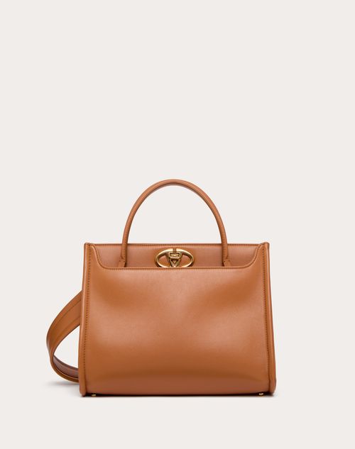 Valentino Garavani - Bolso De Cuero De Becerro Vlogo Locker - Almendra - Mujer - Bolsos Con Asa Superior