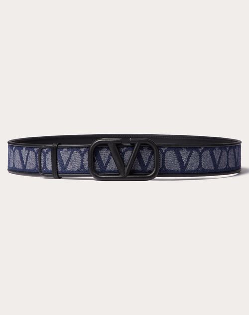Valentino Garavani - Denim-effect Jacquard Toile Iconographe Belt With Leather Details - Denim/black - Man - Belts