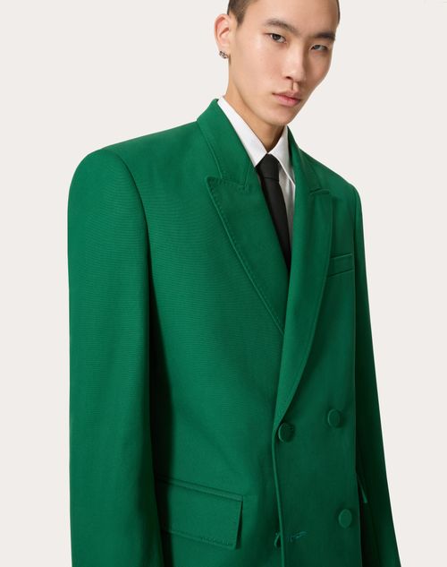 Doublebreasted Jacket In Stretch Cotton Canvas for Man in Basil Green