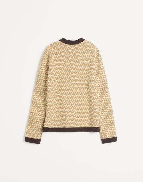Valentino - Wool Cardigan With Toute La V Pattern - Beige/cream - Man - Knitwear