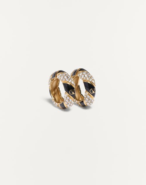 Valentino Garavani - Valentino Garavani Pas Plus Earrings In Metal, Enamel, Pearl And Swarovski® Crystals - Gold/black/crystal - Man - Jewelry