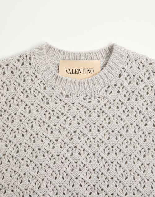 Valentino - Maglia Valentino In Lana E Cashmere Con V Detail Metallico - Grigio Chiaro - Uomo - Maglieria