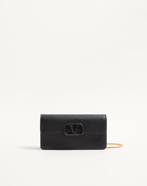 VALENTINO Vロゴシグネチャーチェーン ウォレット 美品 Vロゴ シグネチャー グレインカーフスキン チェーンウォレット