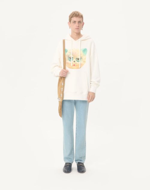 Valentino - Valentino Cotton Hooded Sweatshirt With Le Chat De La Maison Print - Ivory - Man - T-shirts And Sweatshirts