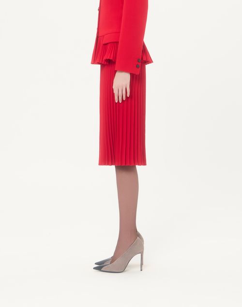 Valentino - Valentino Pleated Wool Crepe Midi Skirt - Carmine Red - Woman - Skirts