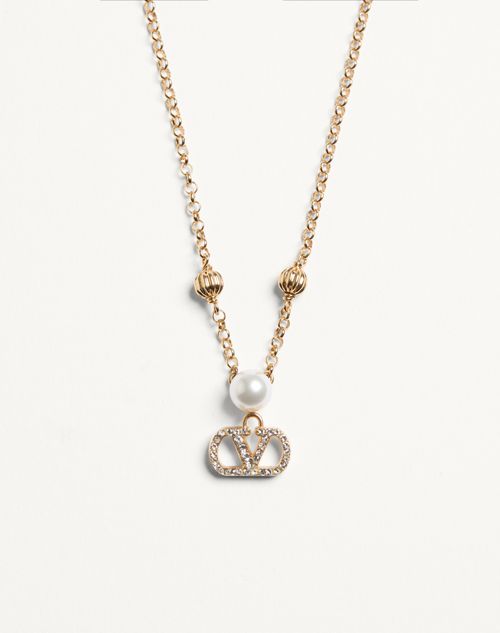 Valentino Garavani - Vlogo Signature Necklace In Metal, Pearl And Swarovski® Crystals - Gold/cream/crystal - Woman - Jewelry