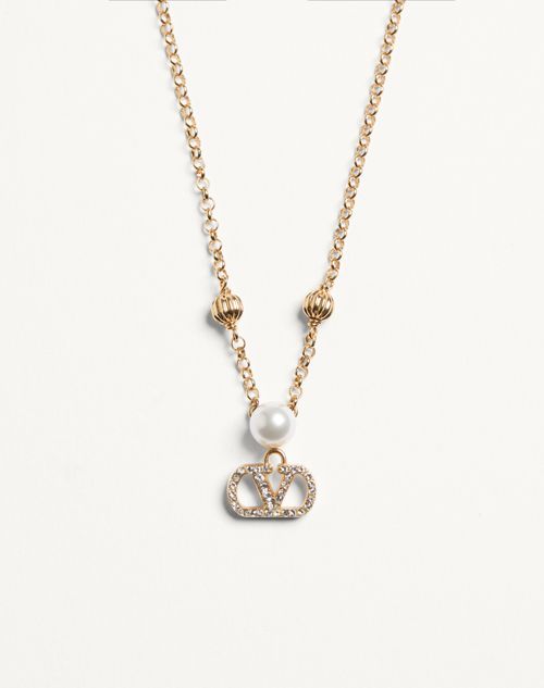 Valentino Garavani - Vlogo Signature Necklace In Metal, Pearl And Swarovski® Crystals - Gold/cream/crystal - Woman - Jewellery