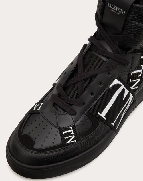 Mid-top Calfskin Vl7n Sneaker With Bands for Man in White/ Black