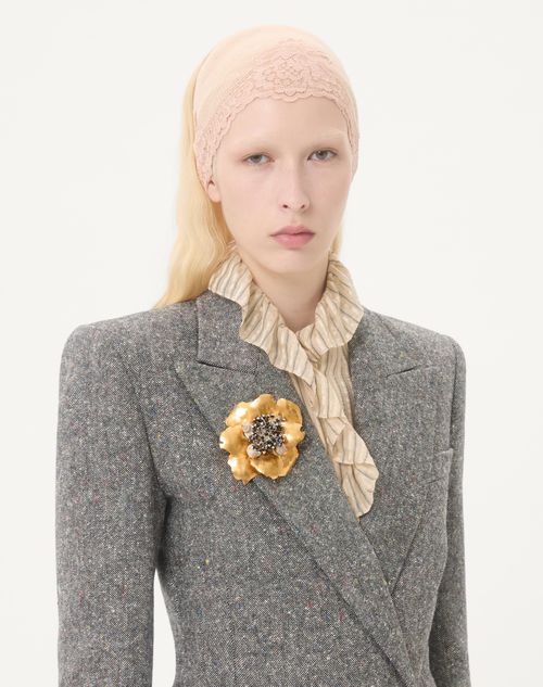 Valentino Garavani - ジャルダンアクアティーク メタル X ファブリック X シェル ブローチ - アンティークブラス - ウィメンズ - ファッション ジュエリー