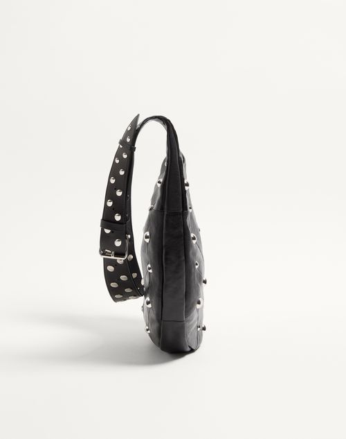 Valentino Garavani - Valentino Garavani Hoboho Hobo Bag In Chevron-patterned Nappa Leather With Studs - Black - Woman - Shoulder Bags