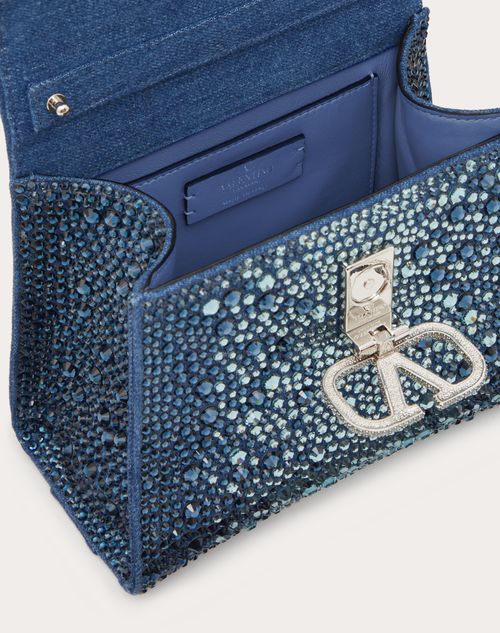 MINI VSLING DENIM HANDBAG WITH RHINESTONES