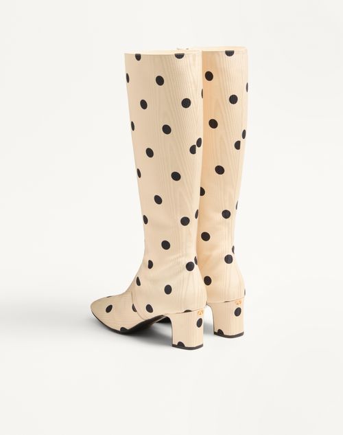 Valentino Garavani - Equivoque Boot In Moiré Plus De Pois Fabric 60mm - Butter/black - Woman - Boots