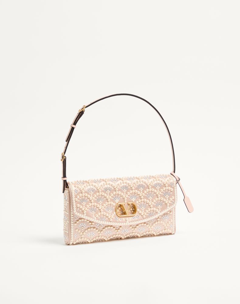 Valentino Garavani Devain Small Shoulder Bag With Pearls And Rhinestones Woman Cream Uni