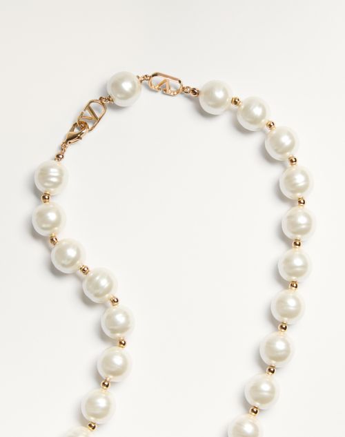 Valentino Garavani - Coeur Royal Necklace In Metal, Enamel, Pearls And Swarovski® Crystals - Gold/black/crystal/cream - Woman - Jewellery