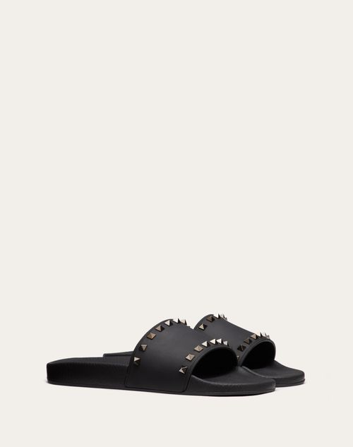 Valentino Garavani - Rockstud Rubber Slider Sandal - Black - Man - Sandals