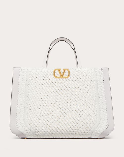 Valentino Garavani - Vlogo Signature Raffia Handbag - Optic White - Woman - Totes