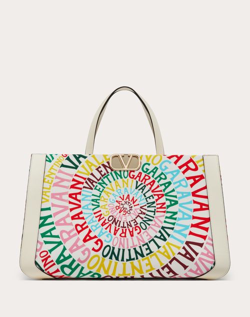 Valentino Garavani - Valentino Garavani Escape Canvas Handbag With Valentino Garavani Loop Print - Multicolour - Woman - Totes