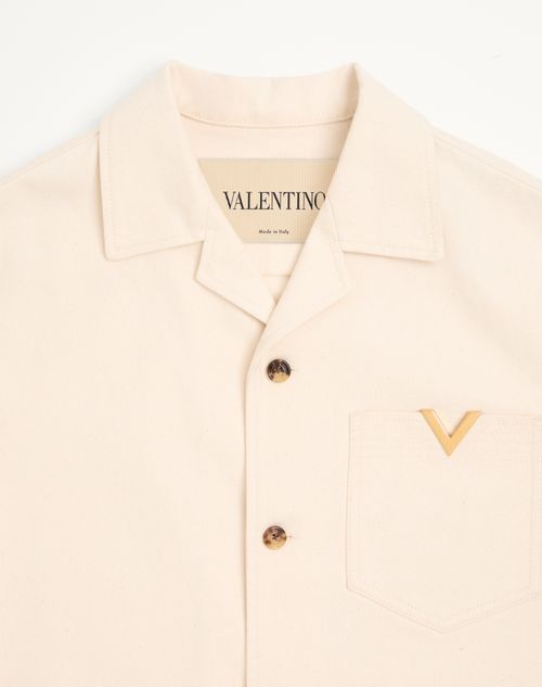 Valentino - Valentino Denim Bowling Shirt With Vgold - Ivory - Man - Denim
