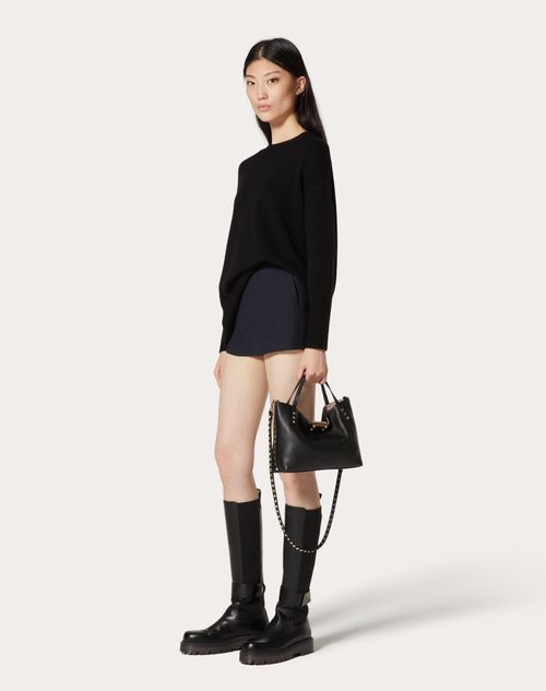 Valentino Garavani - Small Rockstud Grainy Calfskin Bag With Contrasting Lining - Black/rose Quartz - Woman - Totes