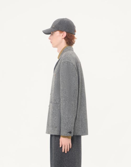 Valentino - Valentino Shirt Jacket In Boutonné Wool With Vgold - Grey - Man - Outerwear