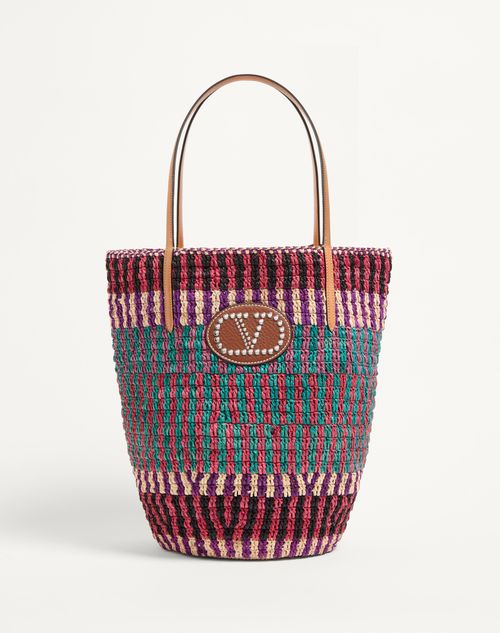 Valentino Garavani - Vlogo Signature Raffia Shopping Bag - Multicolour/camel - Man - Totes