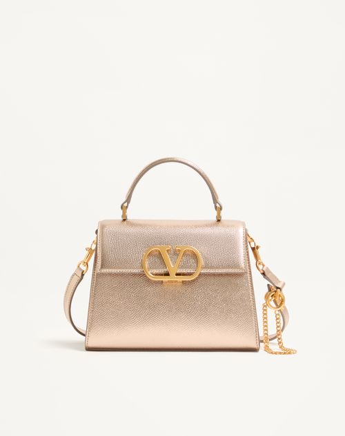Valentino Garavani - Valentino Garavani Vsling Small Handbag In Laminated Grainy Calfskin - Champagne - Woman - Top Handle Bags