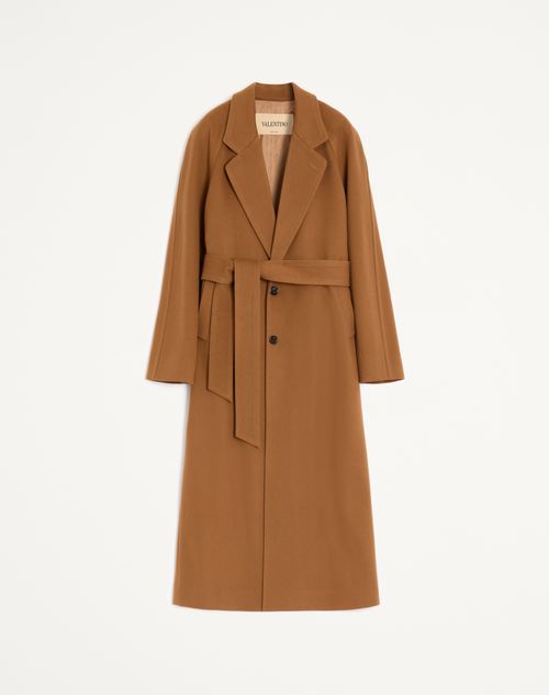 Valentino - Valentino Light Wool Drap Coat With Belt - Tan - Man - Coats And Blazers