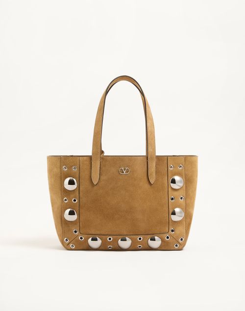 Valentino Garavani - Valentino Garavani Nellcôte Medium Suede Shopping Bag - Havana Beige - Woman - Totes