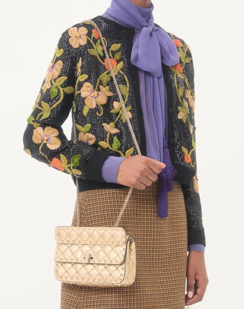 Valentino Garavani - Valentino Garavani Rockstud Spike Small Shoulder Bag In Laminated Nappa - Mekong - Woman - Shoulder Bags