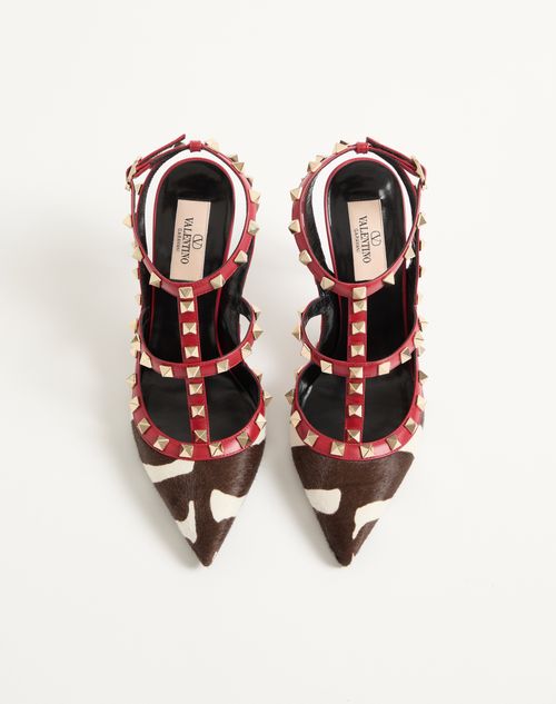 Valentino Garavani - Rockstud Pumps In Pony-effect Calfskin 100mm - White/marrone/red - Woman - Pumps