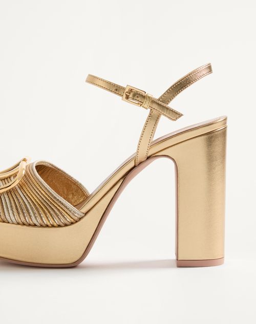 Valentino Garavani - Vlogo Signature Metallic Platform Sandal With Cornely Embroidery 115mm - Gold - Woman - Sandals