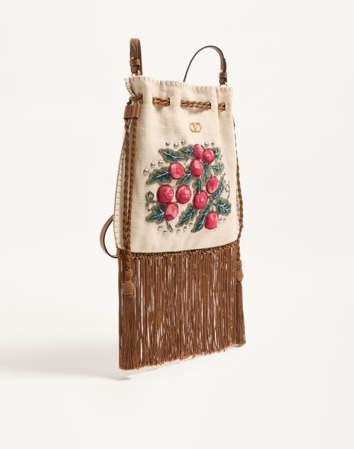 Valentino Garavani - Valentino Garavani Nellcôte Alice Embroidered Bag With Fringes - Natural/multicolor - Woman - Shoulder Bags