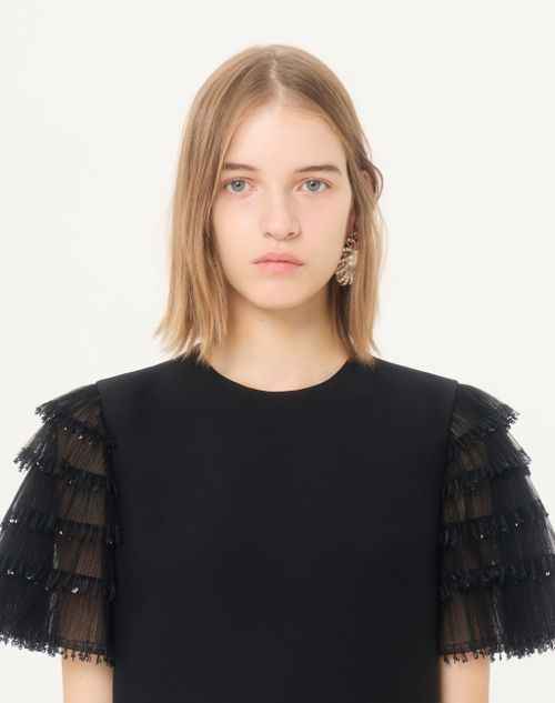 Valentino - Valentino Short Dress In Embroidered Crepe Couture - Black - Woman - Dresses